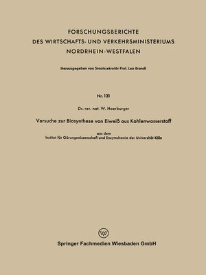 cover image of Versuche zur Biosynthese von Eiweiß aus Kohlenwasserstoff